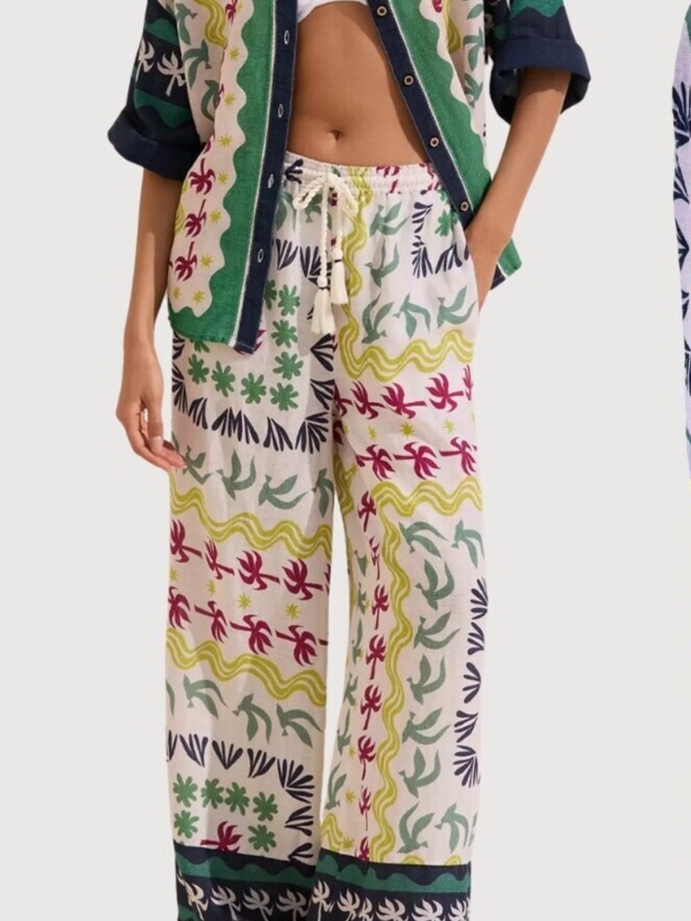 Celandine x Anthropologie Daniella Manini linen wide leg patterned pants, sz. 3X